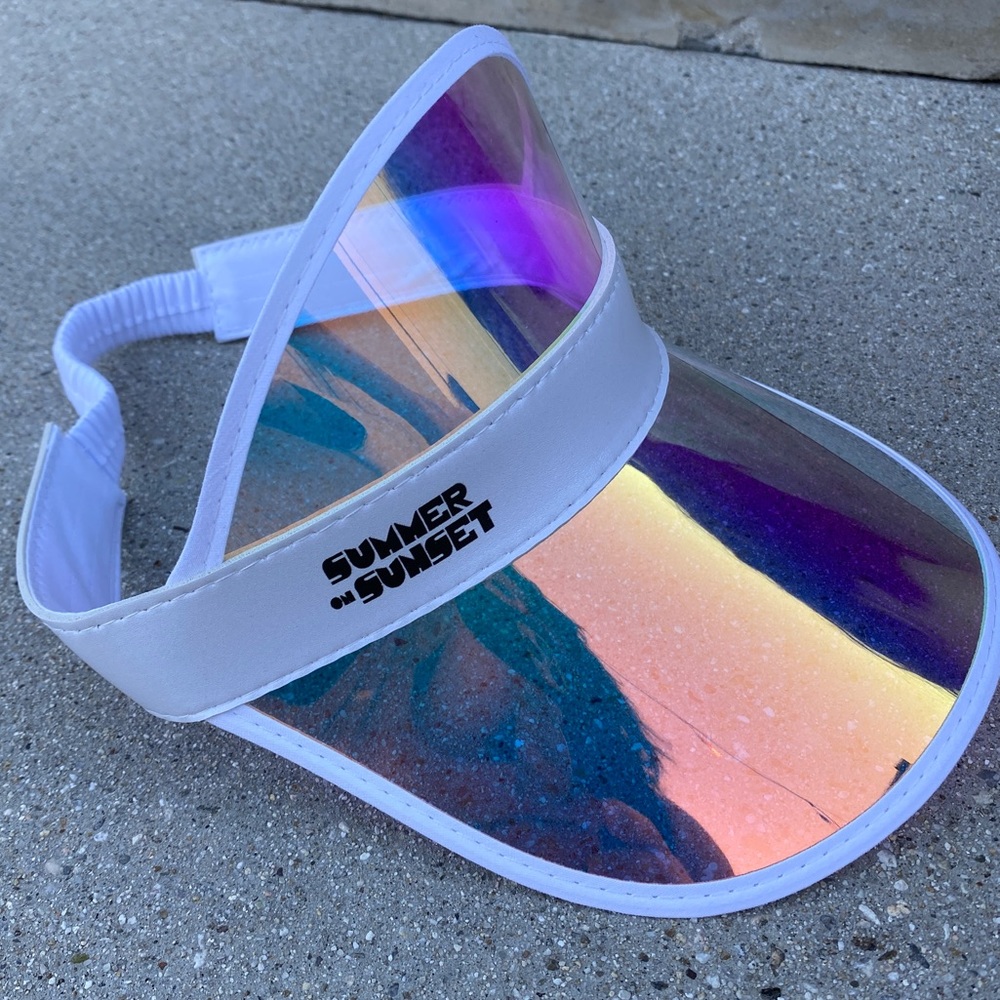 Summer on SUNSET holographic visor sun protection hat cap white iridescent brim - Picture 12 of 15